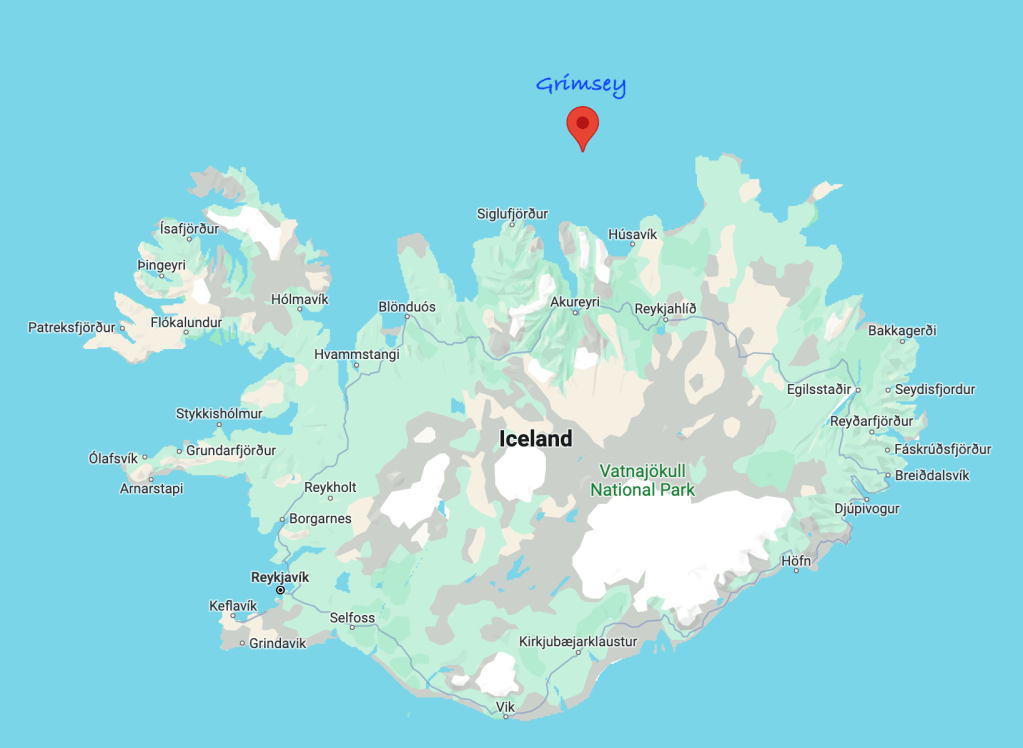 Location of Grímsey island of the north coast of Iceland.